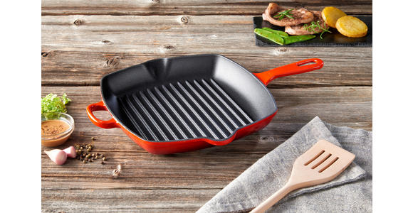 GRILLPFANNE Beef & More Emaille  - Rot/Schwarz, KONVENTIONELL, Metall (26/26cm) - Homeware Profession.