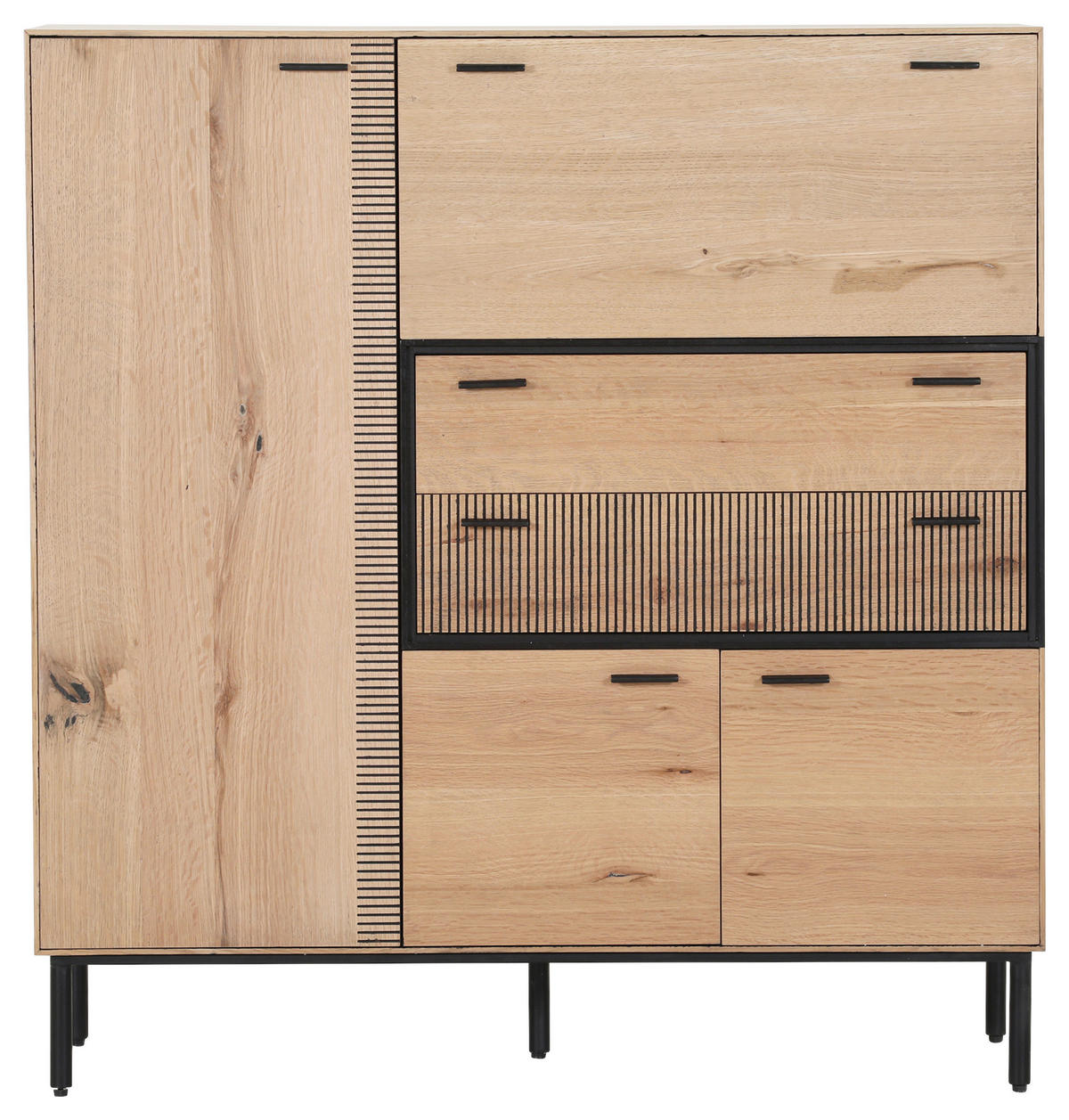 HIGHBOARD  in 115/120/42 cm  - Eichefarben/Schwarz, LIFESTYLE, Holzwerkstoff/Metall (115/120/42cm) - Novel