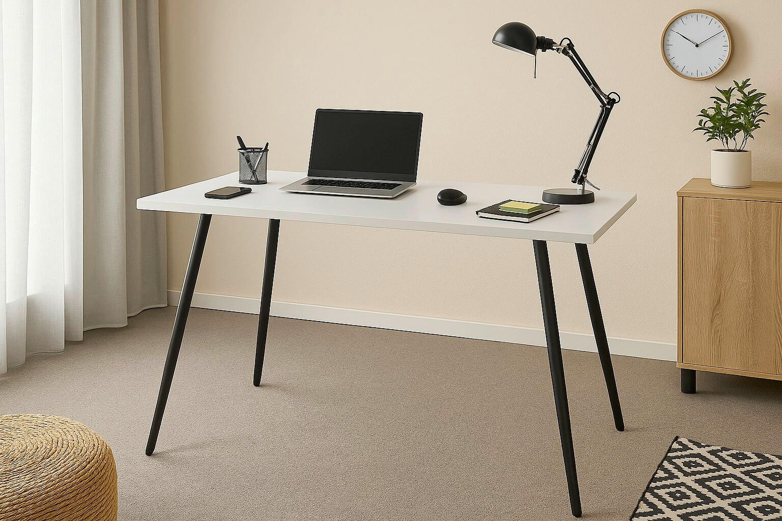 SCHREIBTISCH 110/80/70 cm in Schwarz, Weiß - Schwarz/Weiß, MODERN, Holzwerkstoff/Metall (110/80/70cm) - MID.YOU