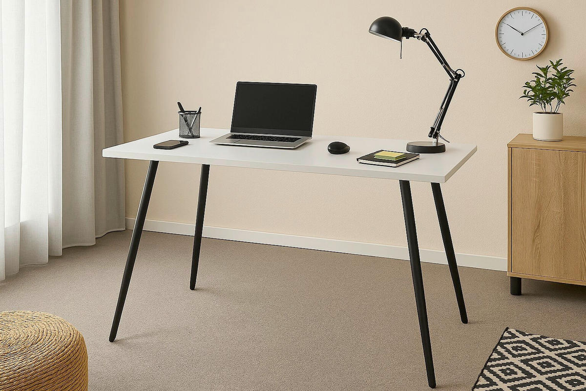 SCHREIBTISCH 110/80/70 cm  in Schwarz, Weiss  - Weiss/Schwarz, Modern, Holzwerkstoff/Metall (110/80/70cm) - MID.YOU