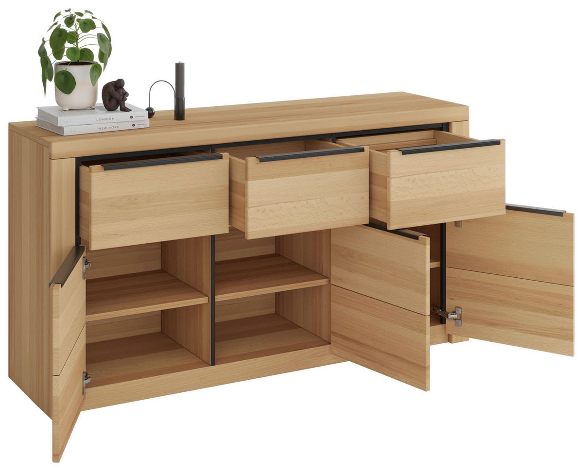 SIDEBOARD Brunei  in 160/80/40 cm  - Buchefarben/Schwarz, Design, Holz/Holzwerkstoff (160/80/40cm) - Livetastic