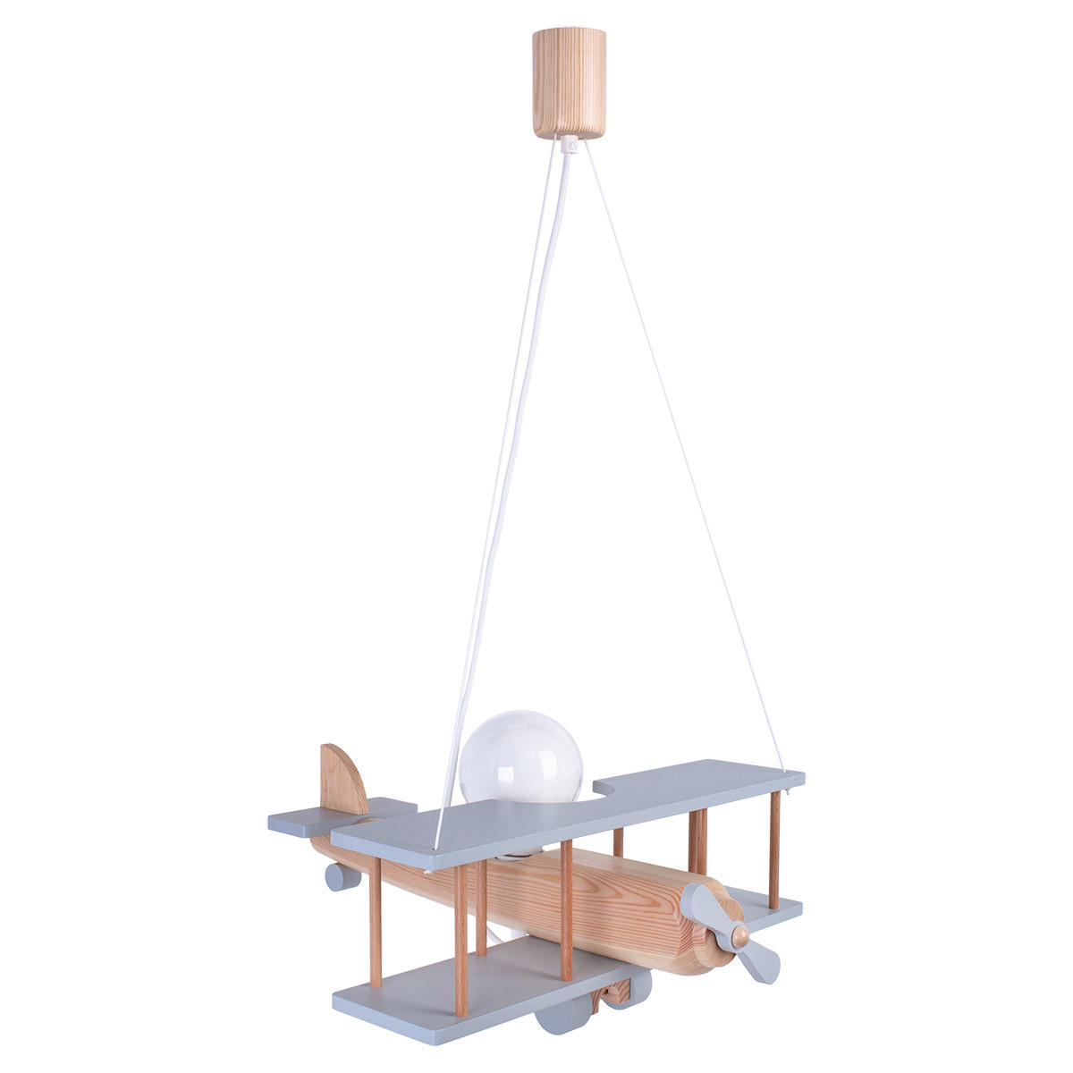 XXXLutz Kinderhängeleuchte Flugzeug Grau, Natur 45x75x42 cm