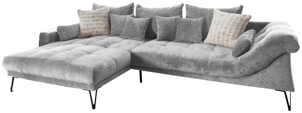 ECKSOFA GARDA in Chenille Silberfarben  192/310 cm  - Silberfarben/Schwarz, KONVENTIONELL, Textil/Metall (192/310cm) - Livetastic