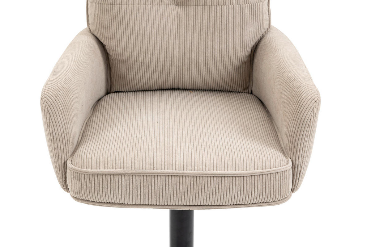 BARHOCKER Cord Beige, Creme, Schwarz Eisen Sitzfläche 360° drehbar, Stoffauswahl, inklusive Armlehnen  - Beige/Creme, Design, Textil/Metall (54/98-120/58cm) - Novel