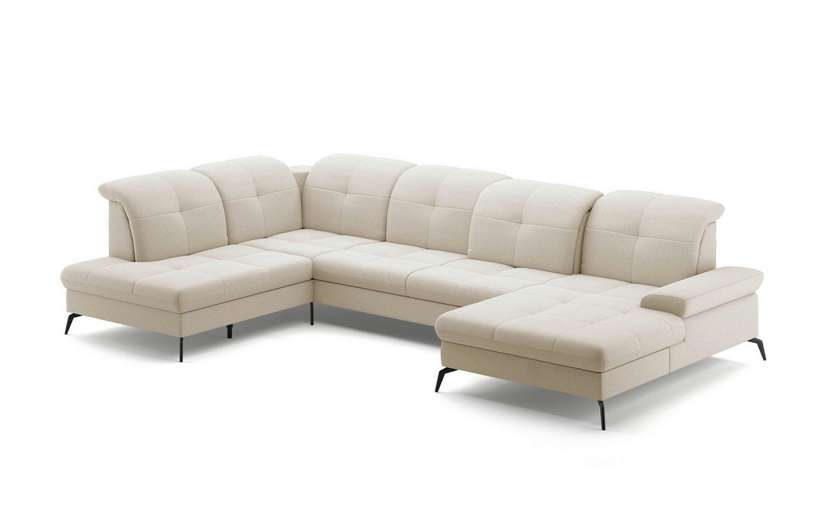 WOHNLANDSCHAFT in Flachgewebe Creme  - Creme/Schwarz, Konventionell, Textil/Metall (231/357/185cm) - Sit & More