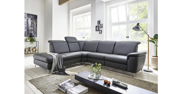 ECKSOFA in Echtleder Anthrazit  - Chromfarben/Anthrazit, KONVENTIONELL, Leder/Metall (242/289cm) - Cantus