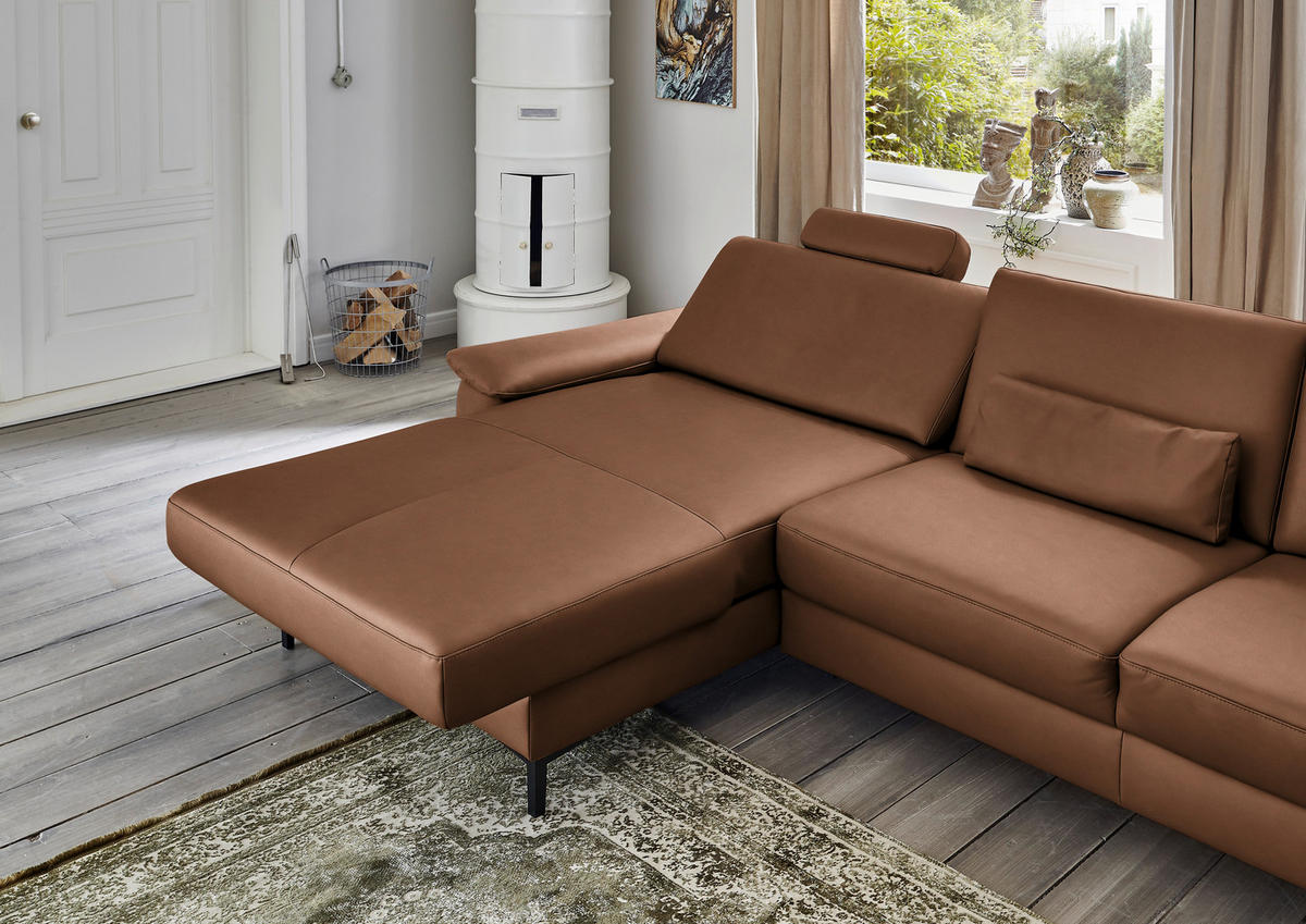 ECKSOFA in Echtleder Braun  - Schwarz/Braun, Design, Leder/Metall (176/334cm) - Dieter Knoll
