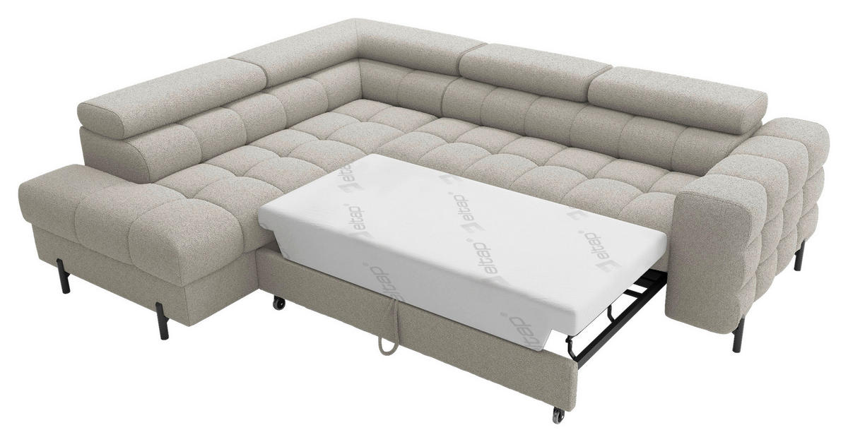 ECKSOFA FERUCCE in Teddystoff Beige  200/276 cm  - Beige/Schwarz, Design, Textil/Metall (200/276cm) - MID.YOU