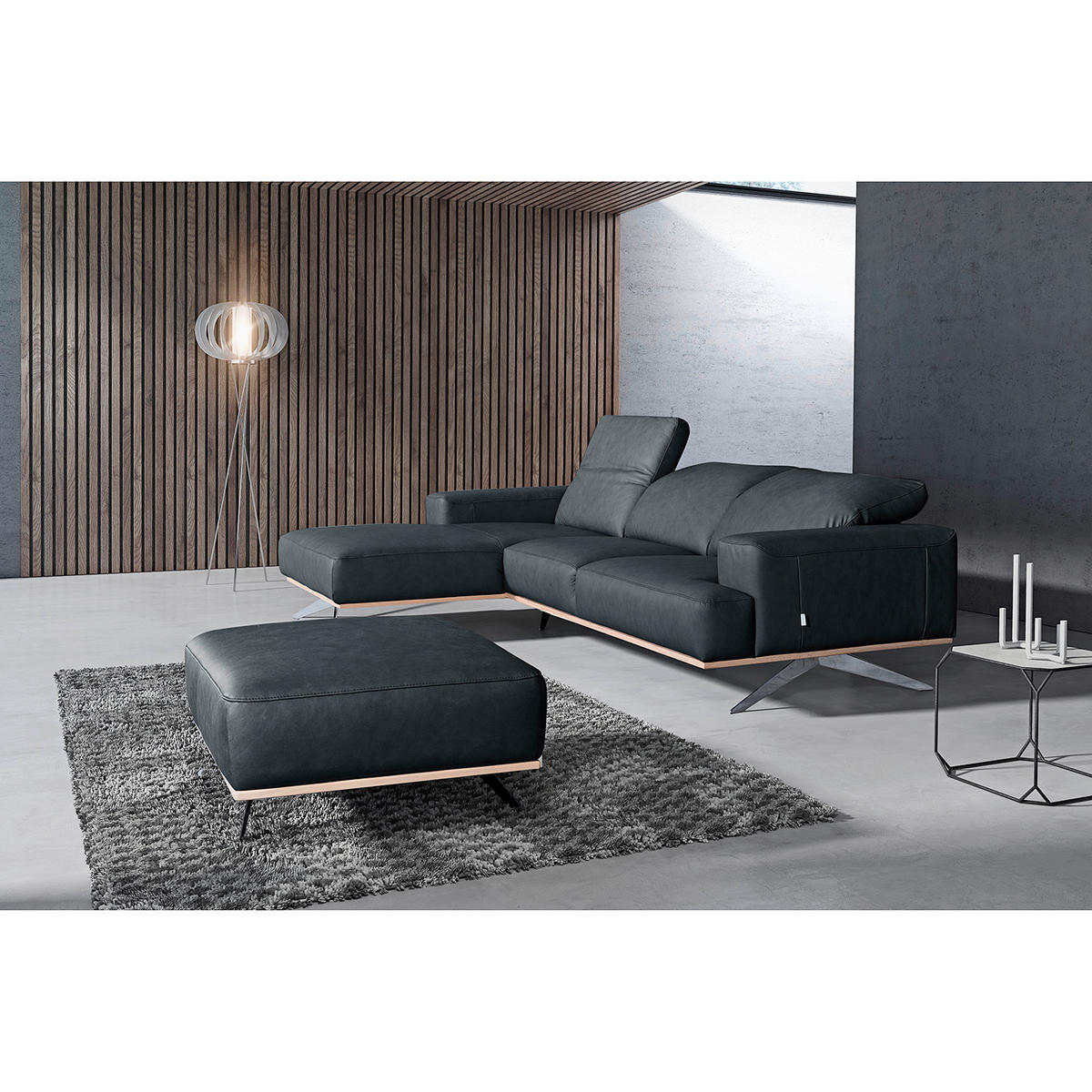 ECKSOFA Echtleder Blau  - Chromfarben/Blau, Design, Leder/Metall (187/295cm) - Livetastic