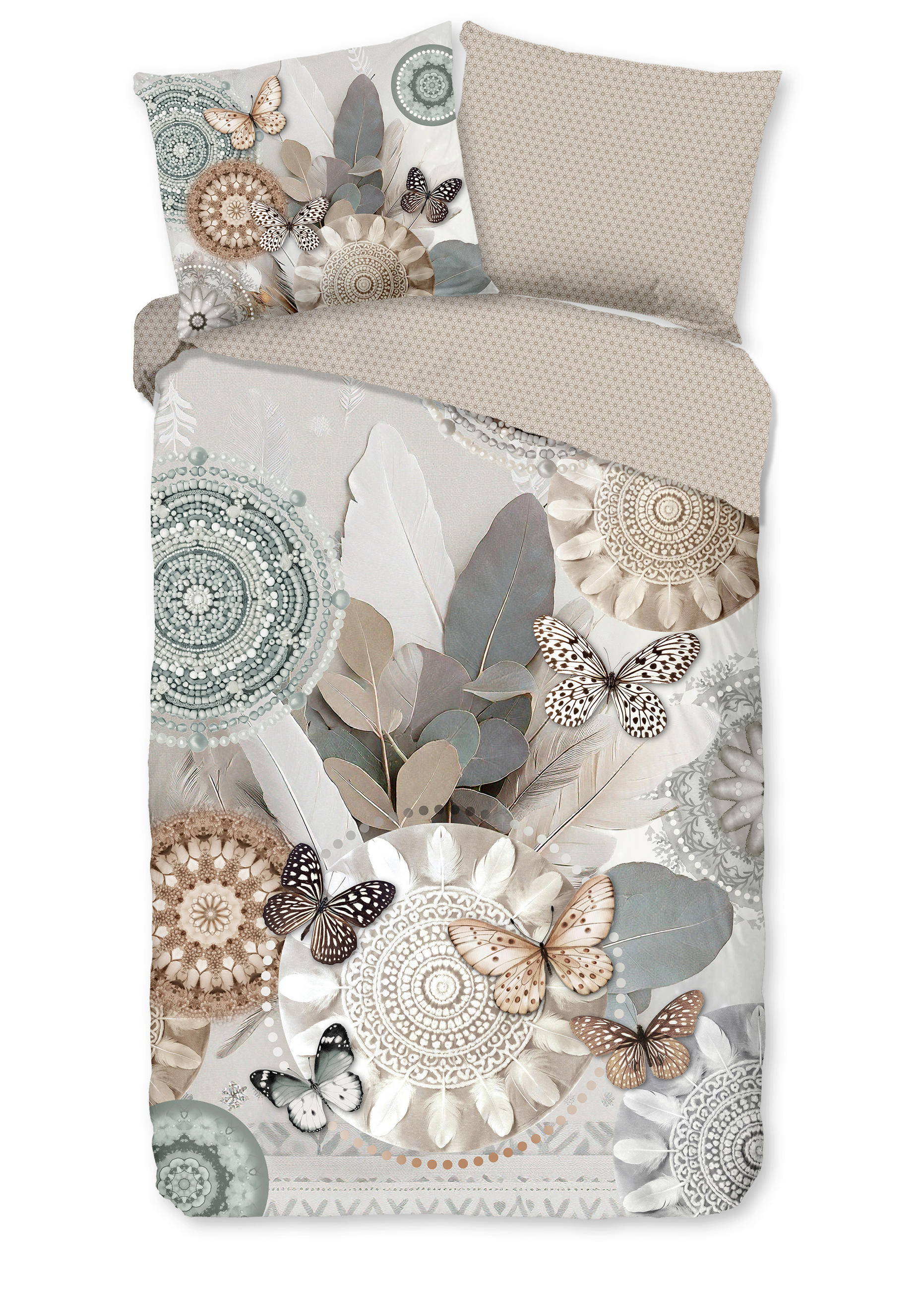 WENDEBETTWÄSCHE 2-teilig HIP Satin 140/200 cm  - Greige/Perlmutt, Basics, Textil (140/200cm)