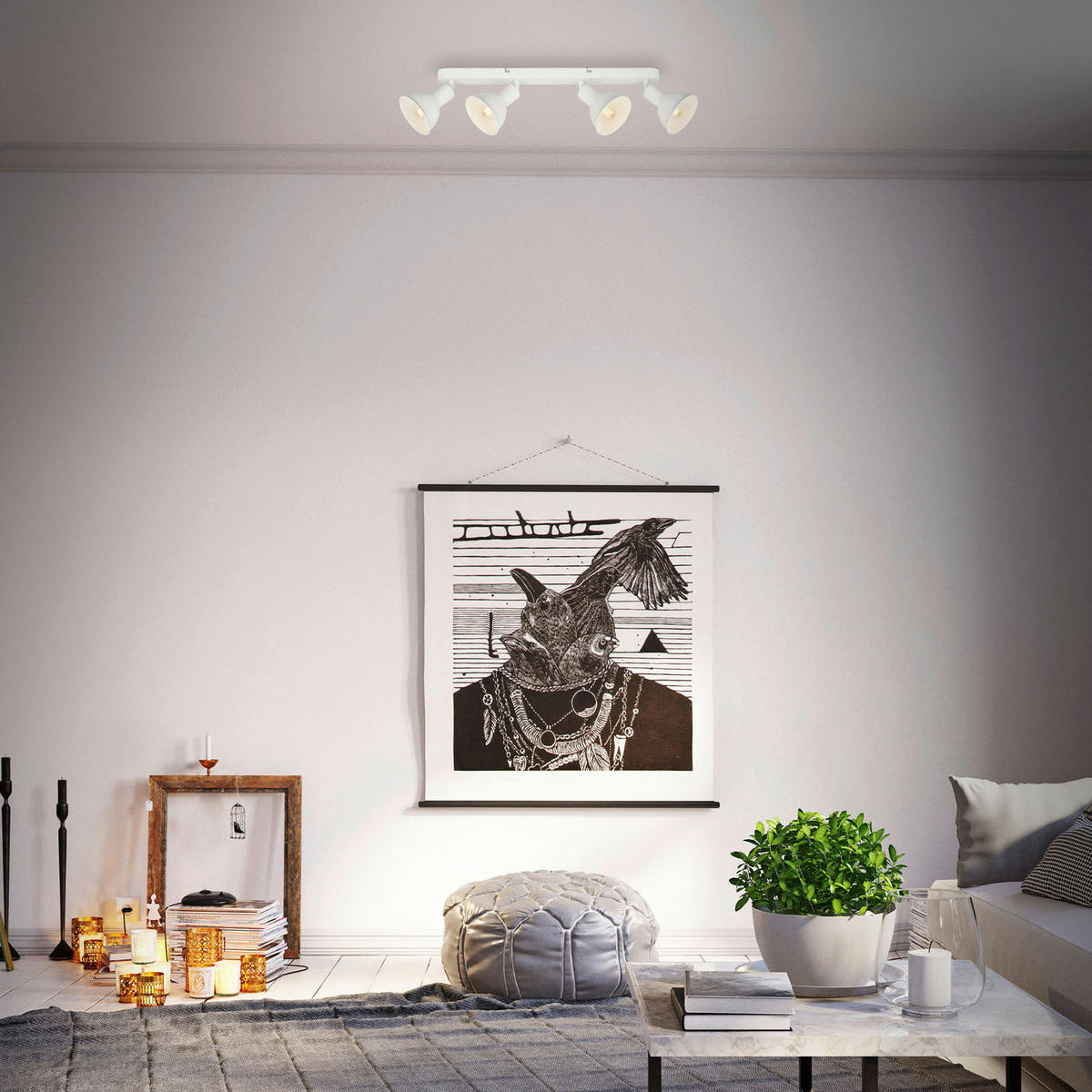 HLAVICA LED BODOVÉHO SVIETIDL, 55/11 cm  - biela, Design, kov (55/11cm)