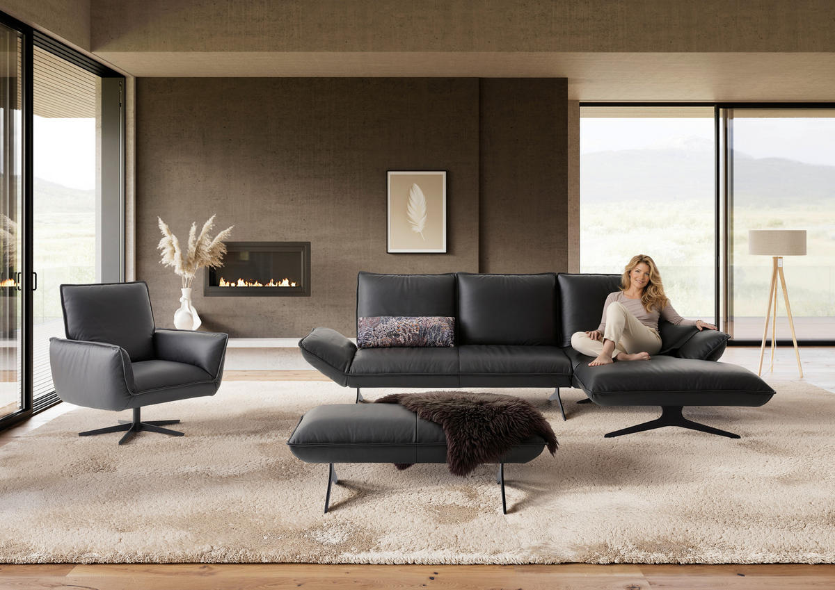 ECKSOFA  in Echtleder Anthrazit  275/167 cm  - Anthrazit/Schwarz, Design, Leder/Metall (275/167cm) - Koinor