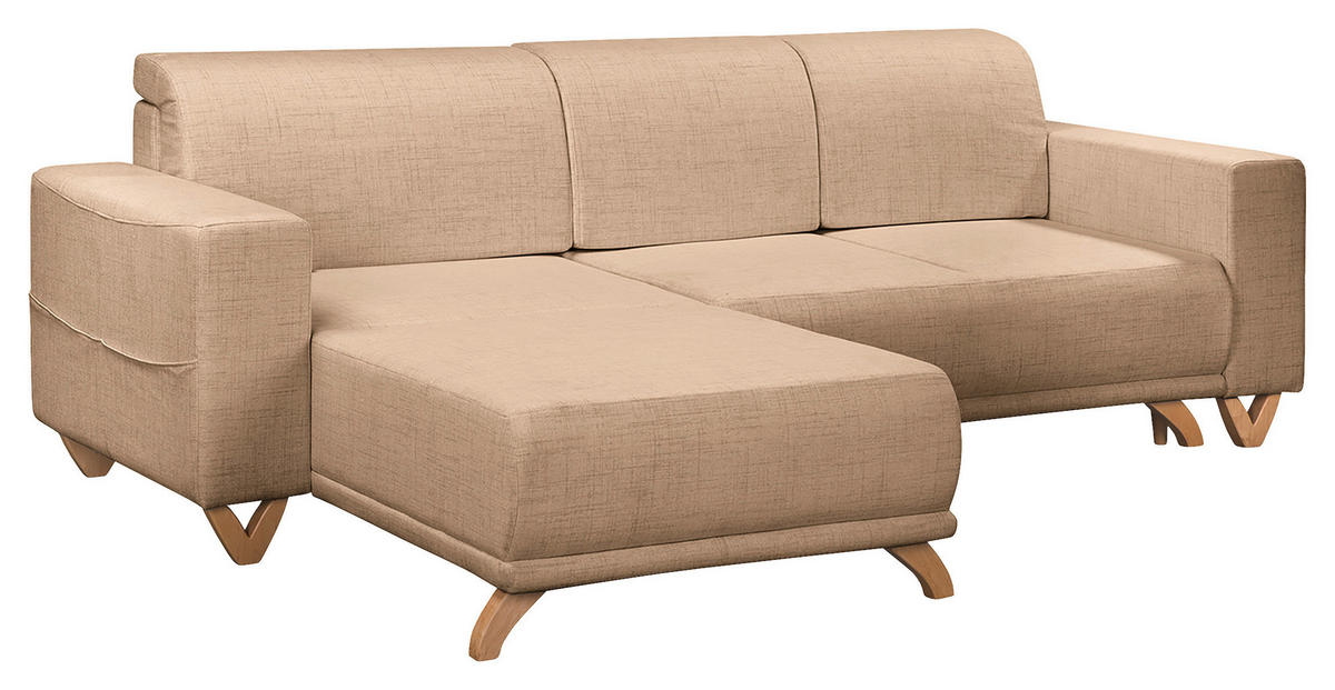 ECKSOFA in Textilgeflecht Beige  - Wengefarben/Beige, Design, Holz/Textil (257/174cm) - Livetastic