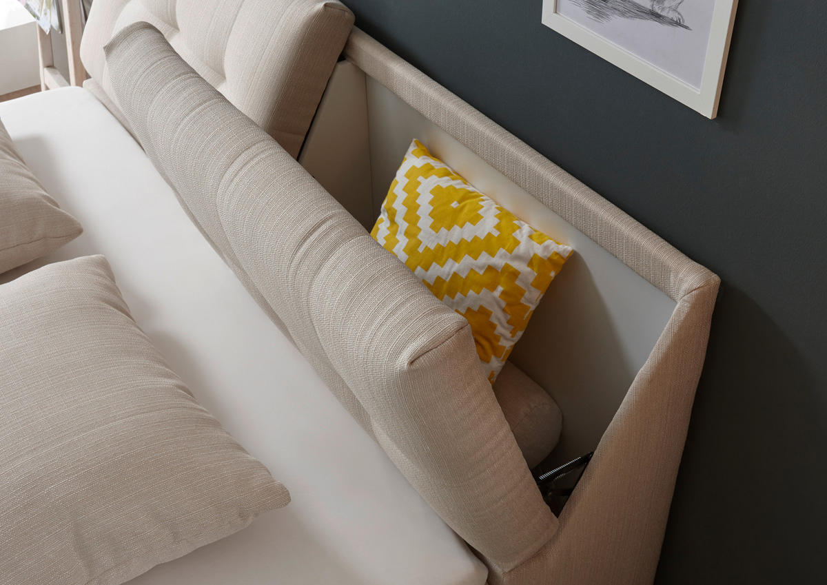 BOXSPRINGBETT 180/200 cm,  in Creme, Matratze, Bettkasten, Topper, motorische Verstellbarkeit, H2 = mittel  - Silberfarben/Creme, Design, Kunststoff/Textil (180/200cm) - Esposa