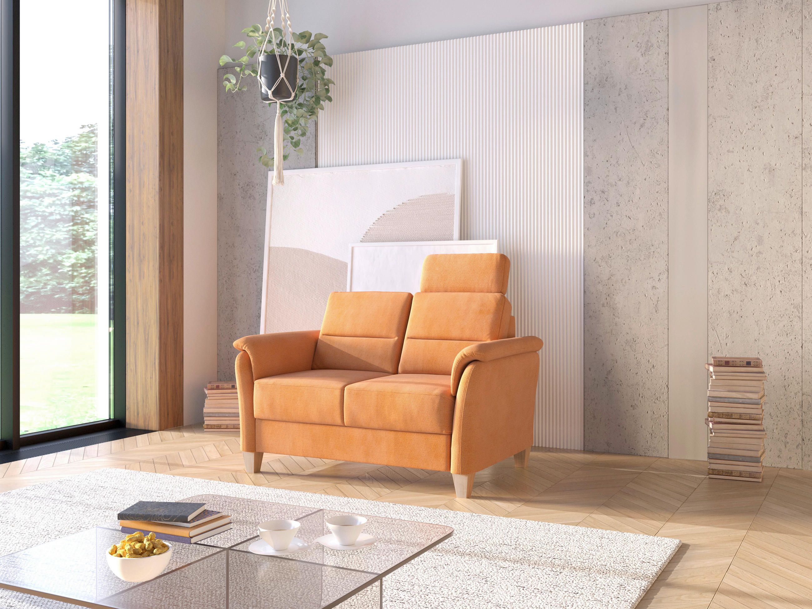 2-SITZER-SOFA PALMERA V in Flachgewebe Terracotta  - Eichefarben/Terracotta, KONVENTIONELL, Holz/Textil (149/89/89cm) - Sit & More