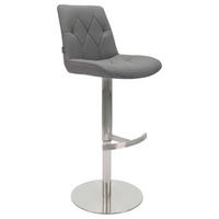 BARHOCKER Mikrofaser Grau, Edelstahlfarben Edelstahl Stoffauswahl, Sitzfläche 360° drehbar, mit Griff, automatische Rückholfunktion  - Edelstahlfarben/Grau, Design, Textil/Metall (44/86-110,5/54,5cm) - Novel