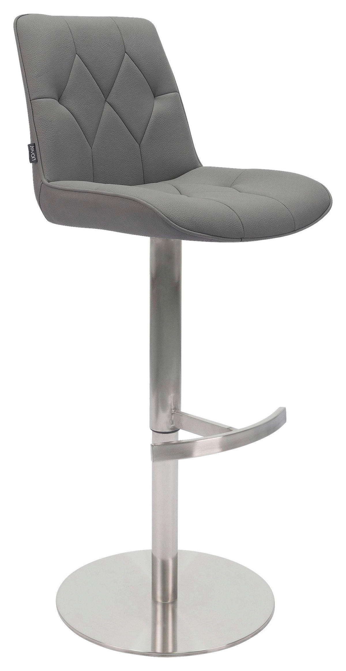 BARHOCKER Mikrofaser Grau, Edelstahlfarben Edelstahl Stoffauswahl, Sitzfläche 360° drehbar, mit Griff, automatische Rückholfunktion  - Edelstahlfarben/Grau, Design, Textil/Metall (44/86-110,5/54,5cm) - Novel