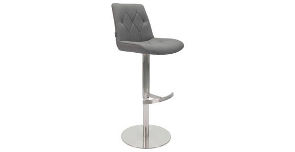 BARHOCKER Mikrofaser Grau, Edelstahlfarben Edelstahl Stoffauswahl, Sitzfläche 360° drehbar, mit Griff, automatische Rückholfunktion  - Edelstahlfarben/Grau, Design, Textil/Metall (44/86-110,5/54,5cm) - Novel