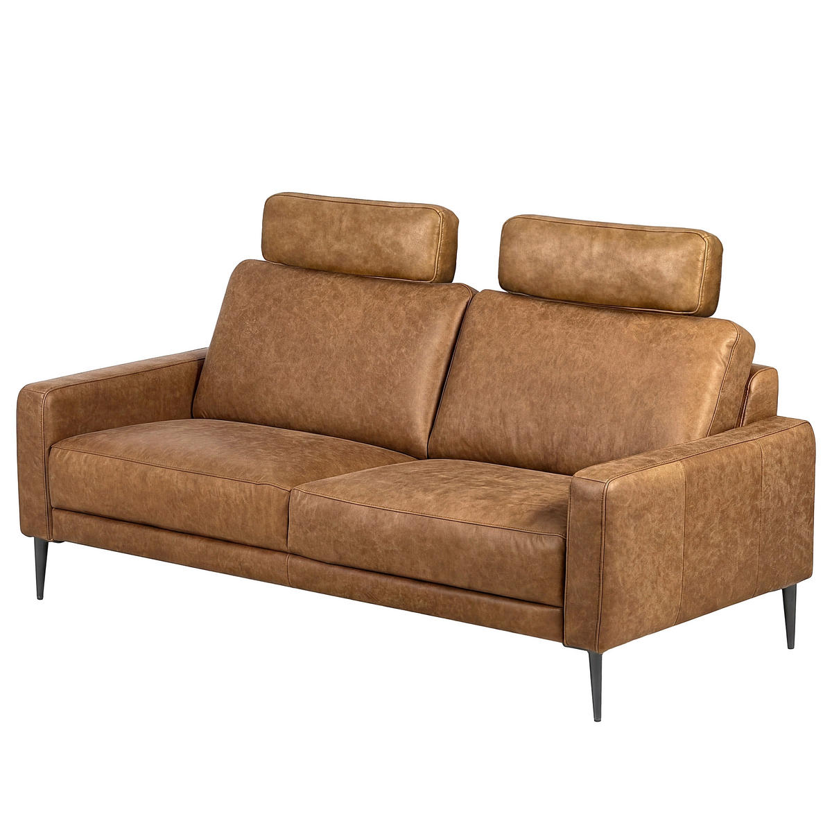 KOPFSTÜTZE SPRING  in Lederlook Echtleder  - Cognac/Schwarzchrom, Design, Leder/Textil (52/17/14cm) - P & B