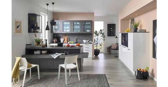 EINBAUKÜCHE - Weiß Hochglanz/Grau, Design, Holzwerkstoff - Dieter Knoll