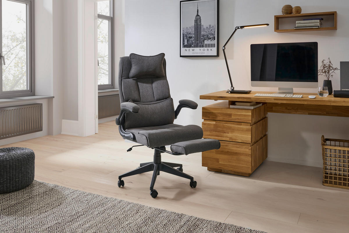 CHEFSESSEL  in Webstoff Dunkelgrau  - Dunkelgrau/Schwarz, MODERN, Kunststoff/Textil (62/112-122/65cm) - MID.YOU