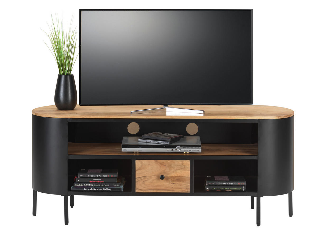 KOMODA POD TELEVIZI, akácie, černá, barvy akácie, 145/60/40 cm - černá/barvy akácie, Trend, kov/dřevo (145/60/40cm) - Ambia Home