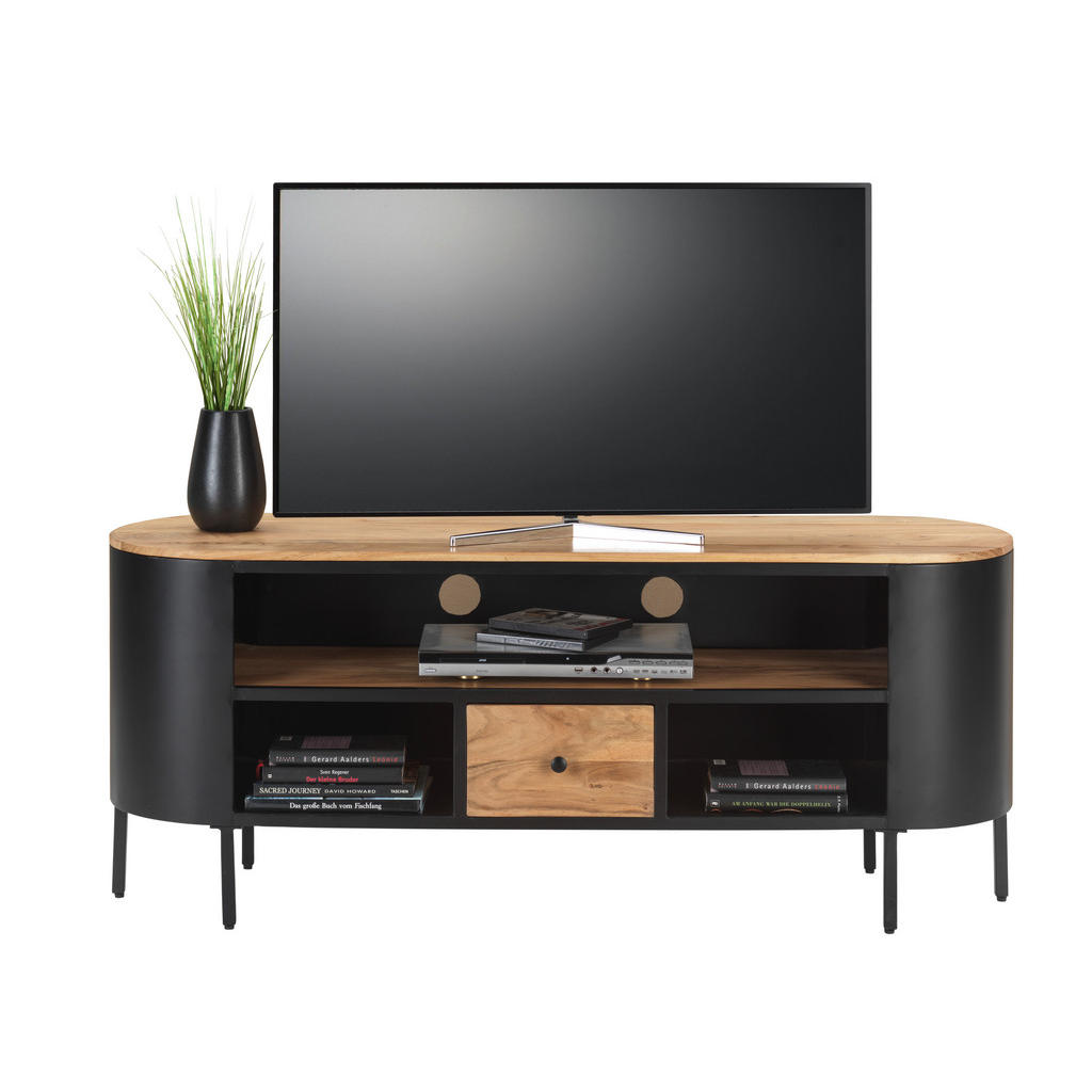 Thumbnail - Ambia Home Tv-Element, Schwarz, Akazie, Metall, Akazie, massiv, 1 Schubladen, 145x60x40 cm, Kabeldurchlass, Kleinmöbel