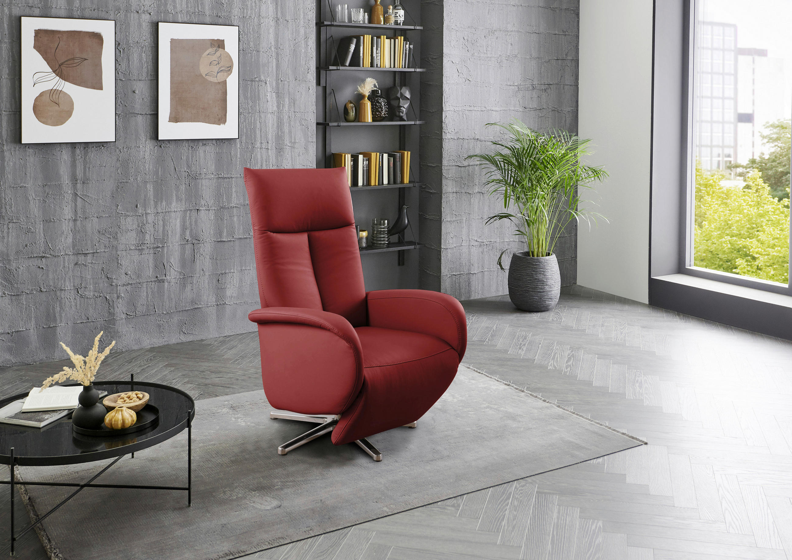 RELAXSESSEL Echtleder    - Chromfarben/Rot, KONVENTIONELL, Leder/Metall (75/112/82cm) - Sit & More