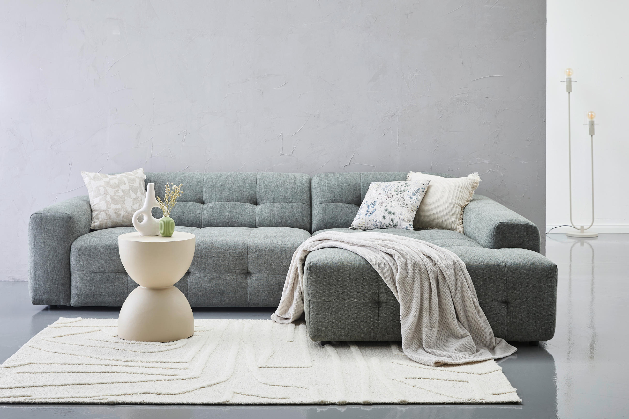 Thumbnail - Carryhome Ecksofa, Pastellgrün, Textil, 3-Sitzer, Ottomane rechts, L-Form, 292x189 cm, seitenverkehrt erhältlich, Rücken...