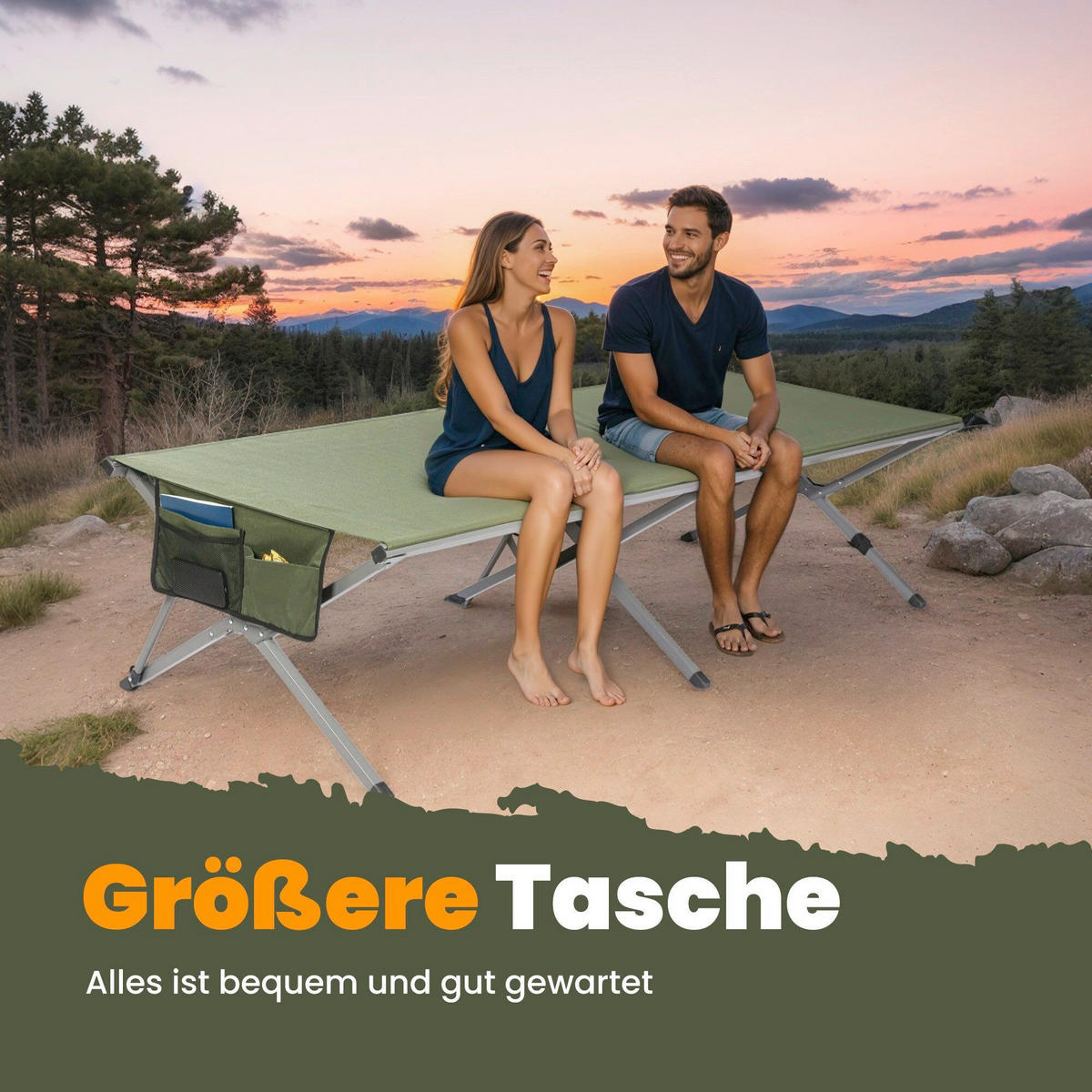 CAMPINGBETT 210/80/80 cm  - Grün, Basics, Textil/Metall (210/80/80cm) - Modante