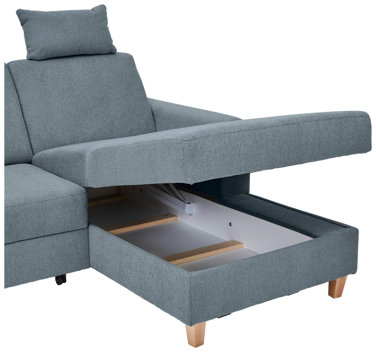 ECKSOFA Blau Flachgewebe  - Blau/Buchefarben, KONVENTIONELL, Holz/Textil (241/166cm) - Carryhome