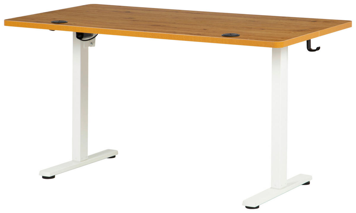 SCHREIBTISCH 140/70/72/118 cm Weiss, Eichefarben höhenverstellbar elektrisch höhenverstellbar  - Weiss/Eichefarben, Modern, Holzwerkstoff/Metall (140/70/72/118cm) - Livetastic