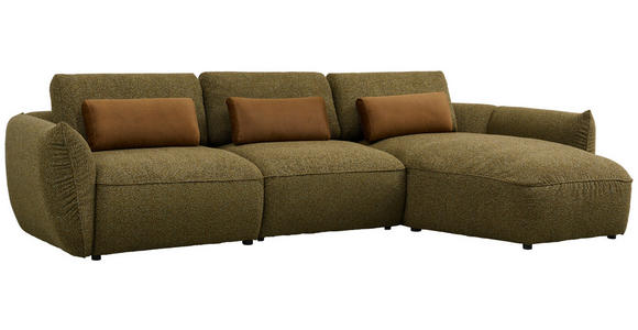 ECKSOFA in Chenille Dunkelgrün 340/190 cm - Dunkelgrün/Schwarz, Design, Kunststoff/Textil (340/190cm) - Emilio Belluti
