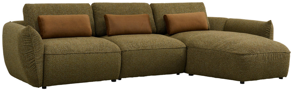 ECKSOFA in Chenille Grün  340/190 cm  - Schwarz/Braun, Design, Kunststoff/Textil (340/190cm) - Emilio Belluti