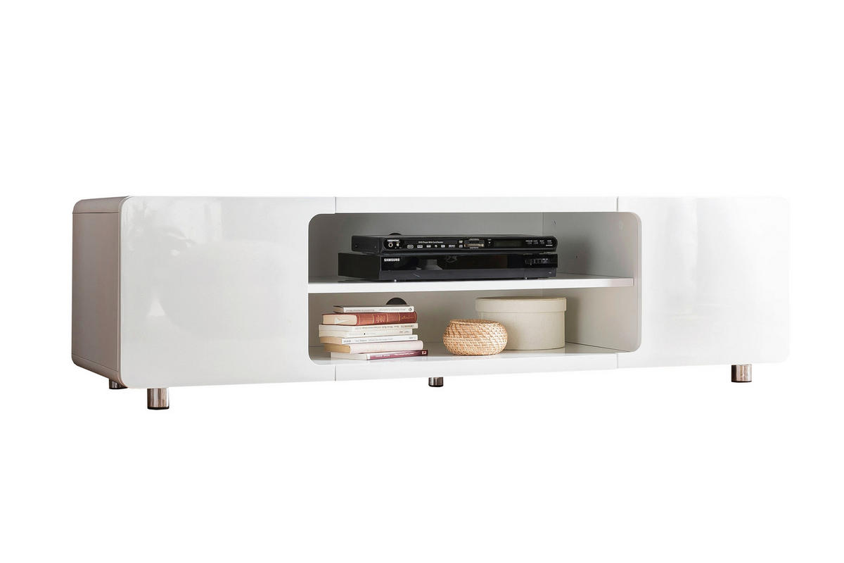 LOWBOARD  in 160/45/58 cm  - Weiß Hochglanz/Silberfarben, Design, Holzwerkstoff/Metall (160/45/58cm) - Livetastic