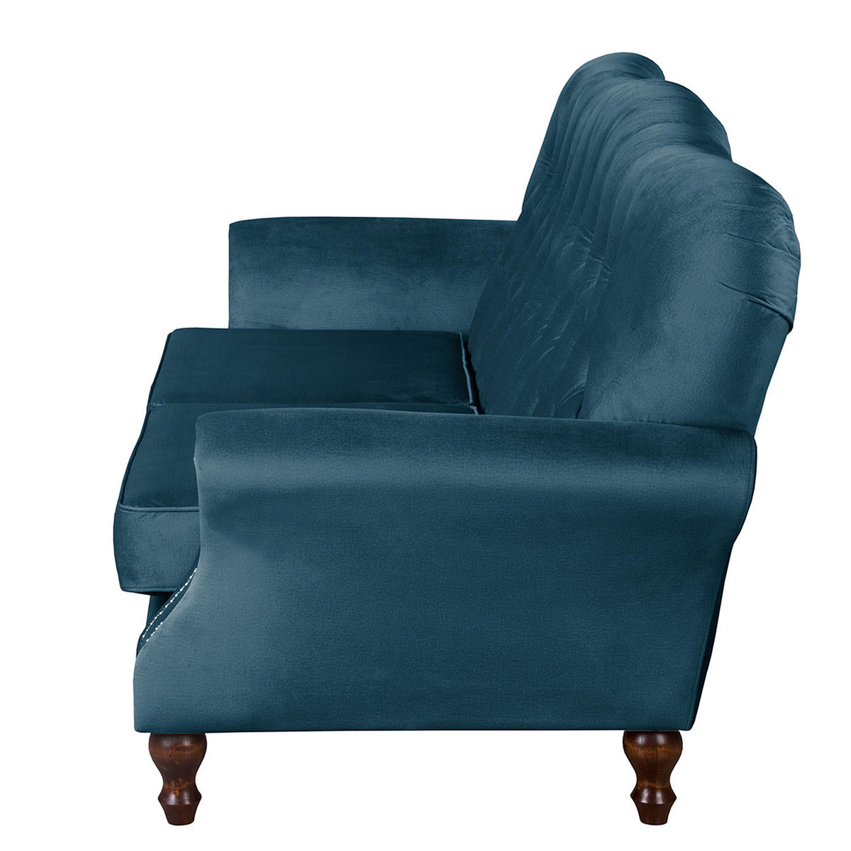 3-SITZER-SOFA Velours Dunkelblau  - Dunkelbraun/Dunkelblau, Design, Holz/Textil (210/98/95cm) - P & B