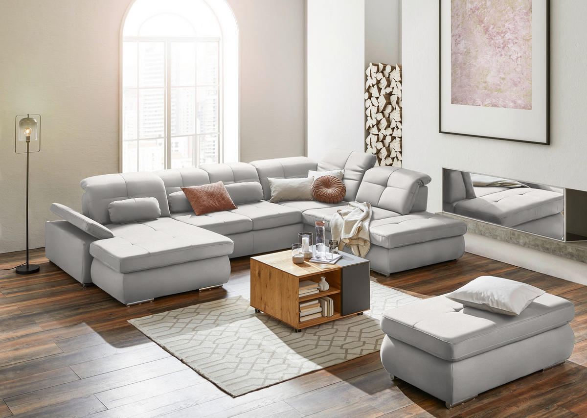 WOHNLANDSCHAFT  in Mikrofaser Creme  - Chromfarben/Creme, Design, Textil (195/371/260cm) - Beldomo Style