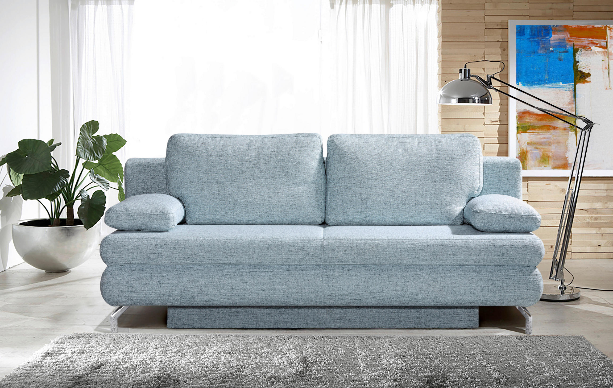 SCHLAFSOFA Flachgewebe Hellblau  - Chromfarben/Hellblau, Design, Textil/Metall (200/91/92cm) - Novel