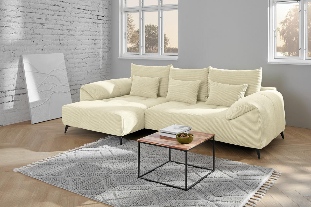ECKSOFA in Cord Naturfarben  - Schwarz/Naturfarben, Konventionell, Textil/Metall (176/311cm) - Carryhome