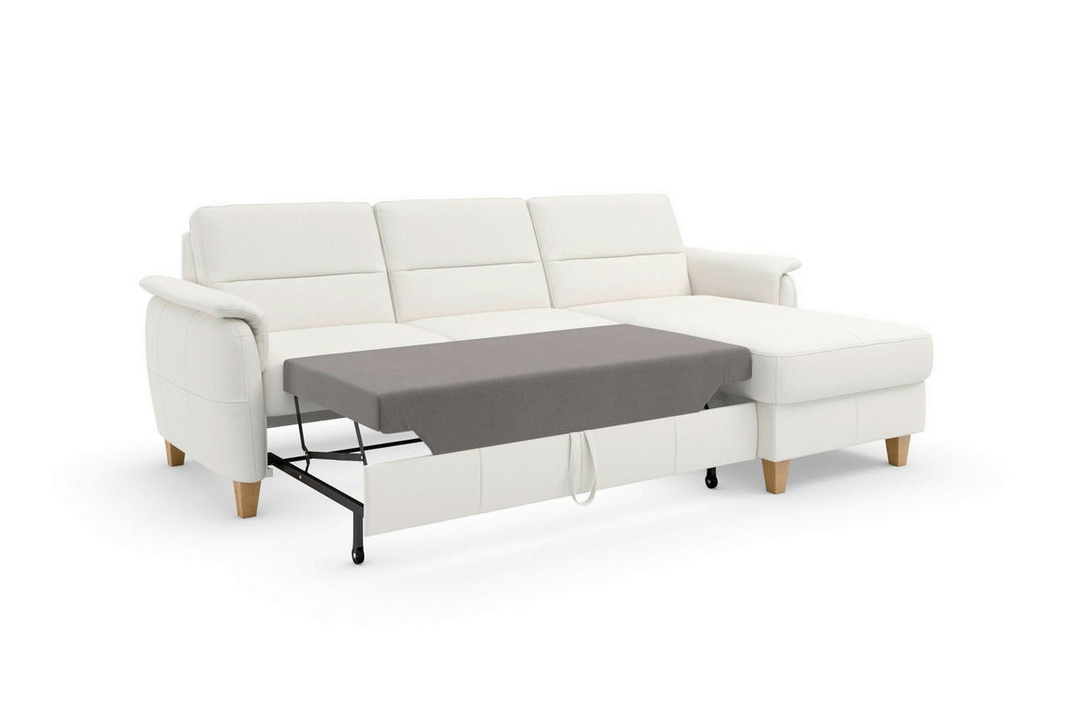ECKSOFA PALMERA E Weiß Kombination Echtleder/Stoff Mikrofaser Bettkasten  - Eichefarben/Weiß, Basics, Leder/Holz (244/163cm) - Sit & More