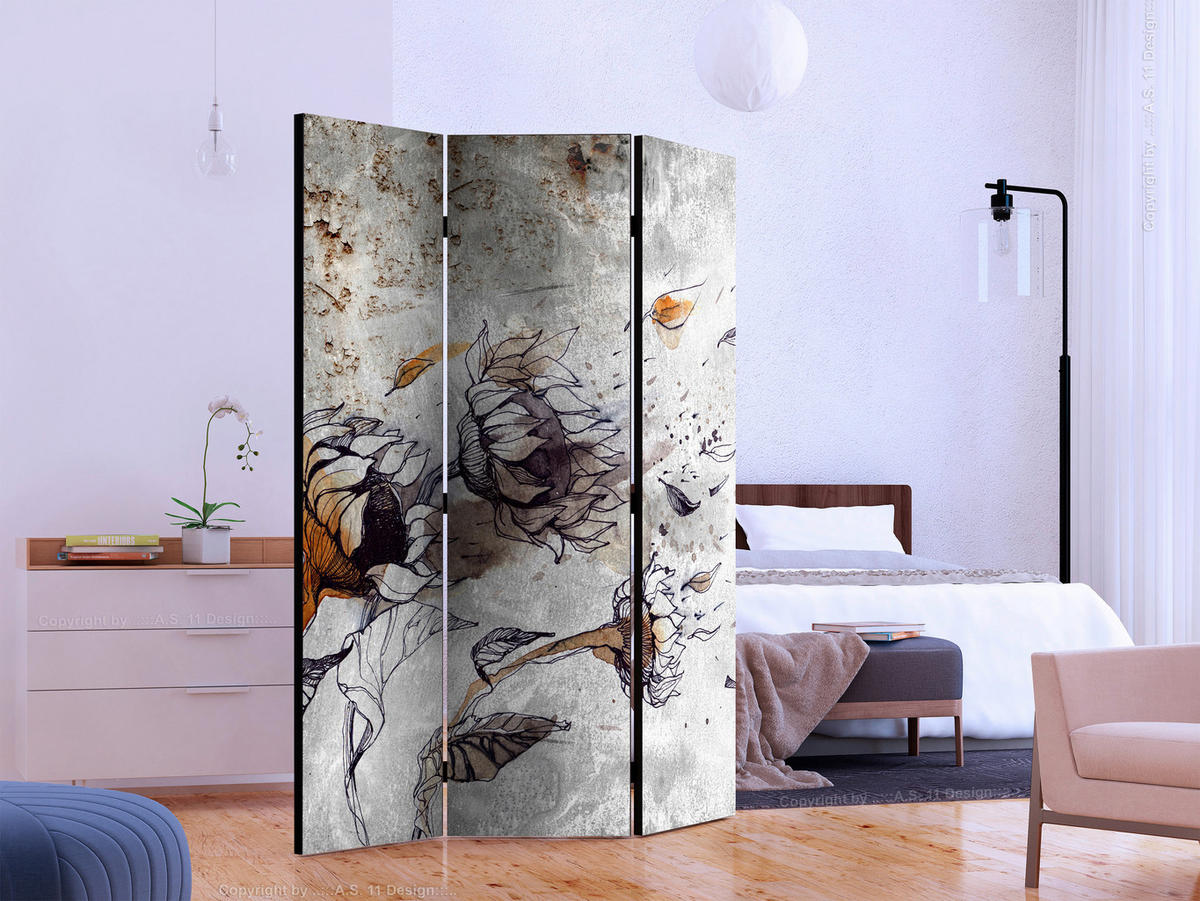 PARAVENT mit 3  Flügel - Braun/Grau, Basics, Holz/Textil (135/172/3cm) - artgeist