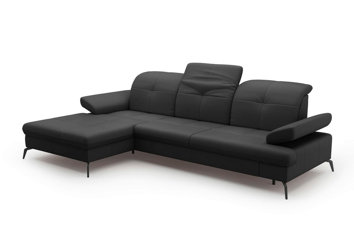 ECKSOFA in Echtleder Schwarz  - Schwarz, Konventionell, Leder/Metall (185/279cm) - Sit & More