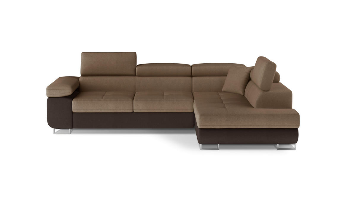 ECKSOFA  Braun, Dunkelbraun Textilgeflecht  - Chromfarben/Dunkelbraun, Design, Textil/Metall (272/203cm) - MID.YOU