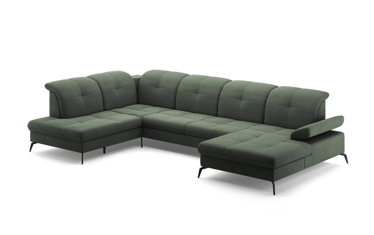 WOHNLANDSCHAFT in Flachgewebe Grün  - Schwarz/Grün, Konventionell, Textil/Metall (231/357/185cm) - Sit & More