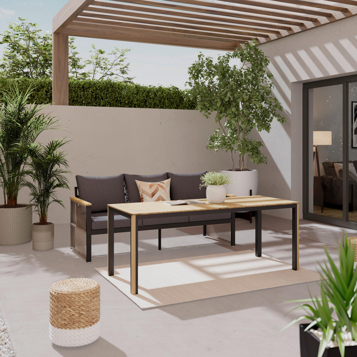 LOUNGESOFA  - Anthrazit/Teakfarben, MODERN, Holz/Metall (190/75.5/73cm) - Ambia Garden