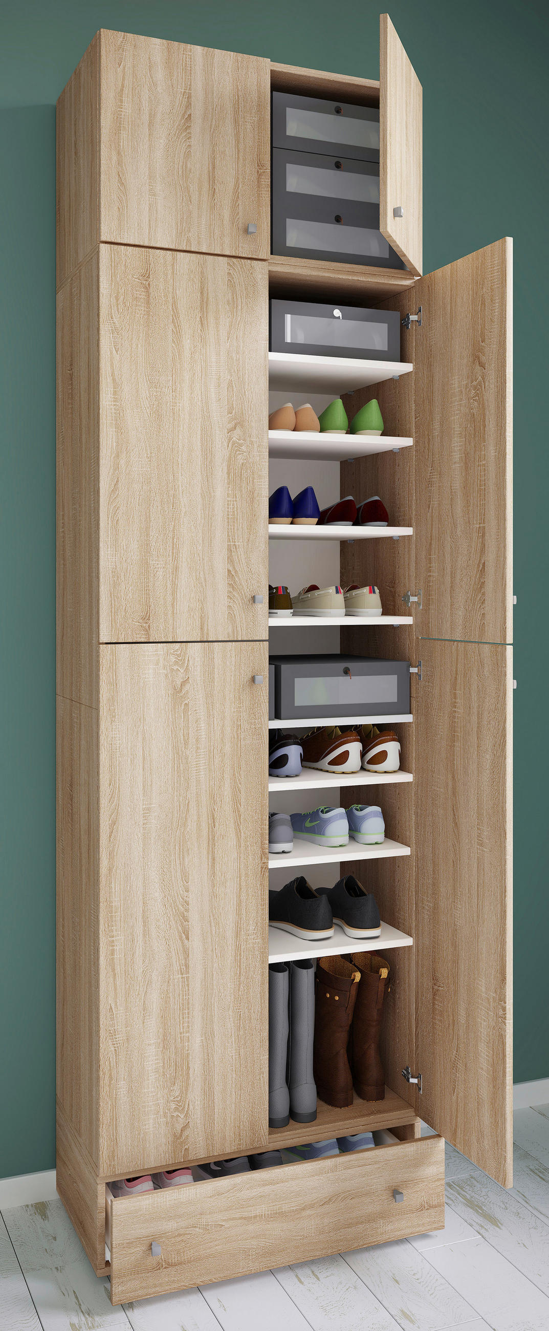 SCHUHSCHRANK Sonoma Eiche  - Schwarz/Grau, MODERN, Holzwerkstoff/Kunststoff (70/240/39cm) - MID.YOU