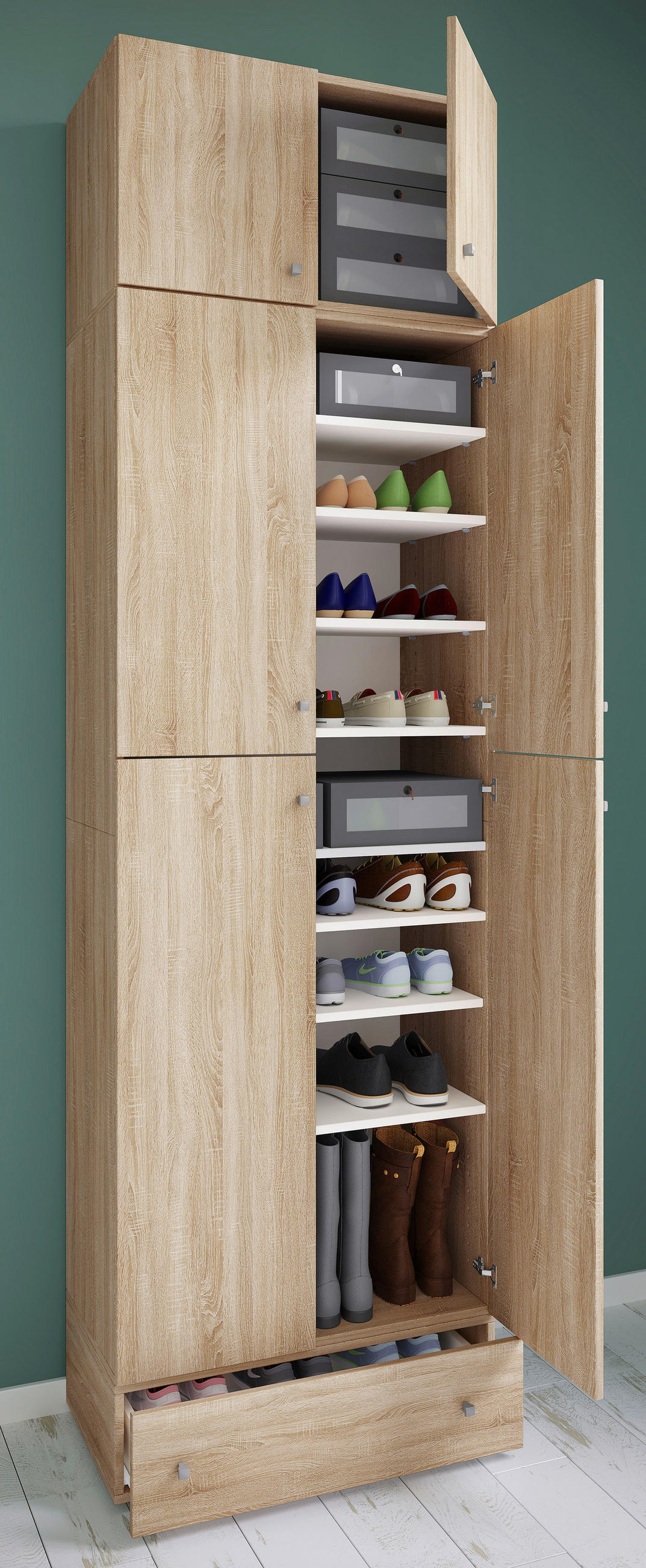 SCHUHSCHRANK  in 70/240/39 cm  - Schwarz/Grau, MODERN, Holzwerkstoff/Kunststoff (70/240/39cm) - MID.YOU