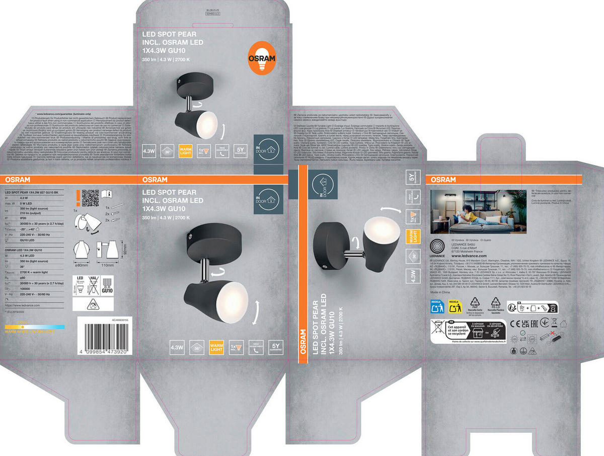 LED-STRAHLER 8/11/9,2 cm   - Schwarz, Basics, Kunststoff/Metall (8/11/9,2cm) - Osram