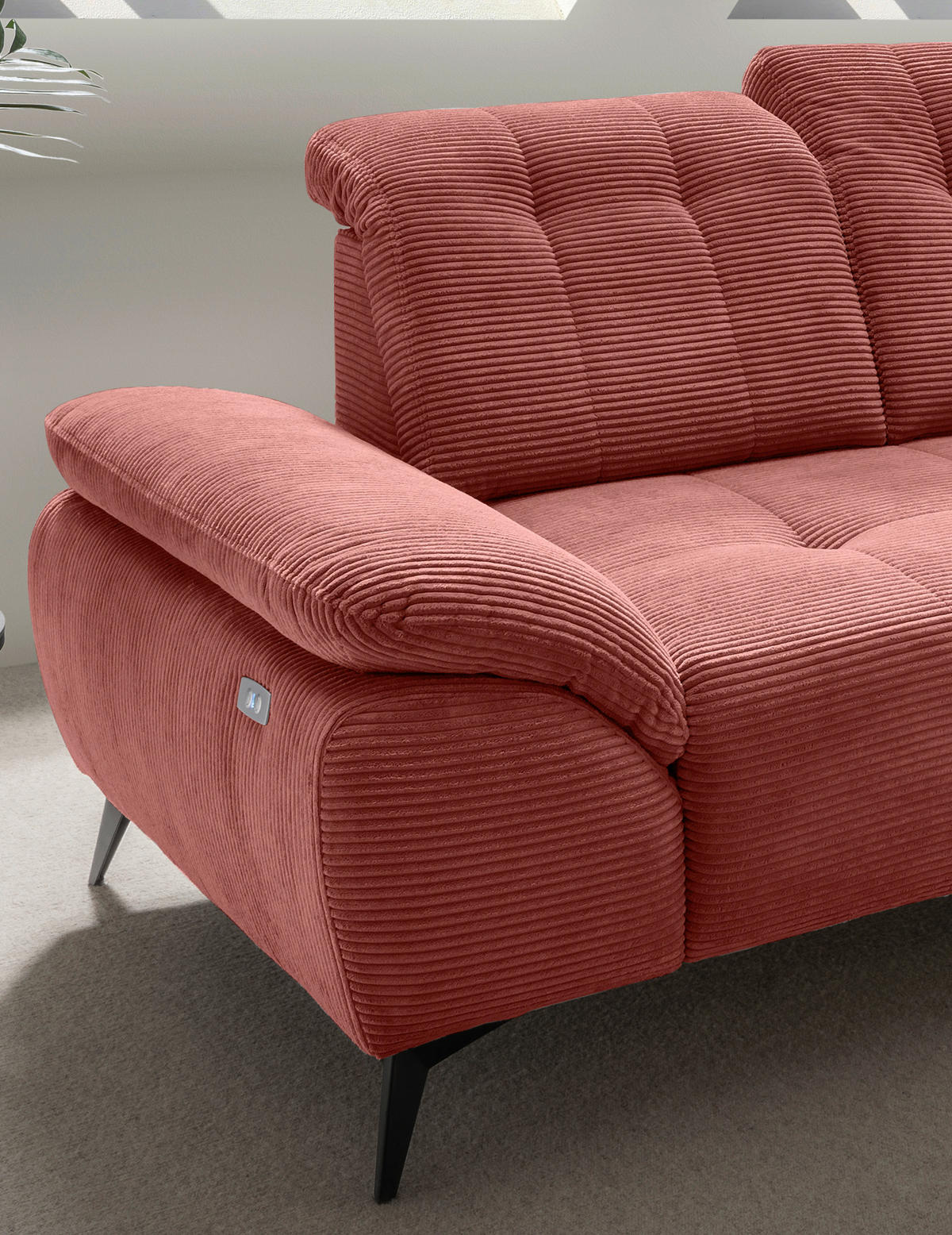 ECKSOFA in Cord Koralle  - Koralle/Schwarz, Modern, Textil/Metall (272/200cm) - Livetastic