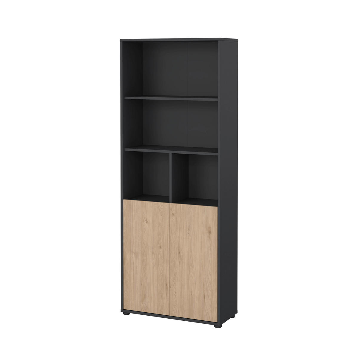 REGÁL, sivá, farba duba, 79,6/34,3/204,7 cm - čierna/sivá, Modern, kompozitné drevo/plast (79,6/34,3/204,7cm) - MID.YOU